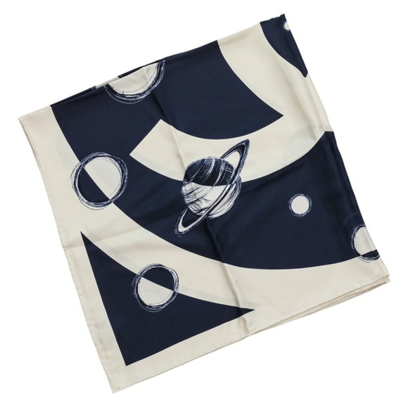 CHANEL 17K Coco Mark Planet Silk Scarf/Muffler, Ivory/Navy, Women's